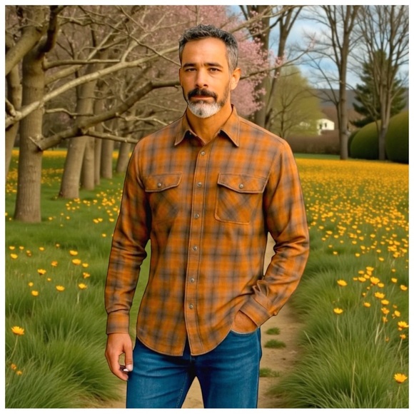 Joseph Aboud Button-Down Shirt. Brown, Orange, Black. Medium - Picture 8 of 8